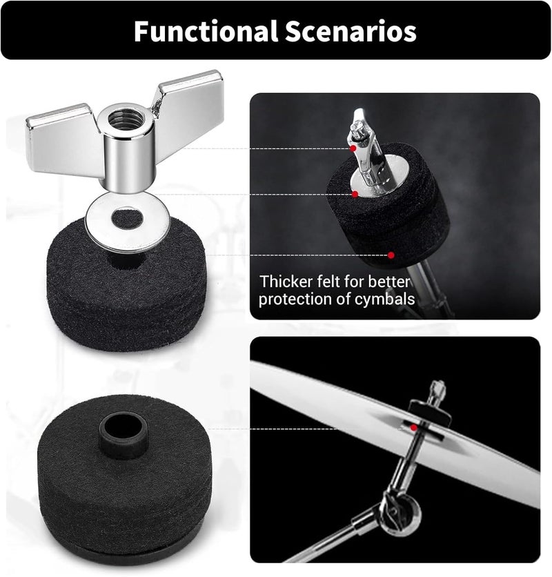 Seteol 21PCS Cymbal Replacement Accessories, Standard Hi-Hat Clutch, Drum Cymbal Felt Pads Include Wing Nuts & Washers & Plastic Cymbal Sleeves & Drum Key and Plastic Cymbal Nuts,Replacement for Drum Set - Image 3